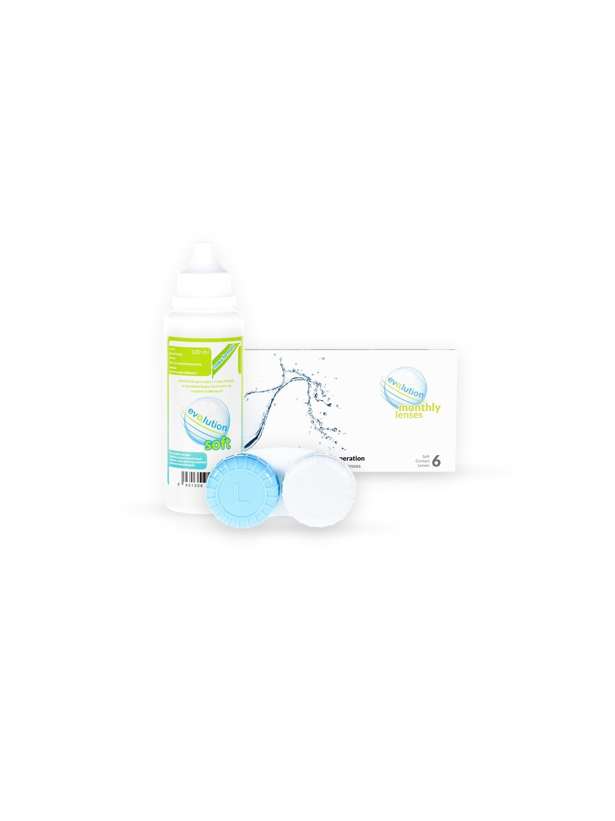 Zestaw evO2lution monthly lenses 6 szt. + płyn evO2lution soft 100 ml + pojemniczek