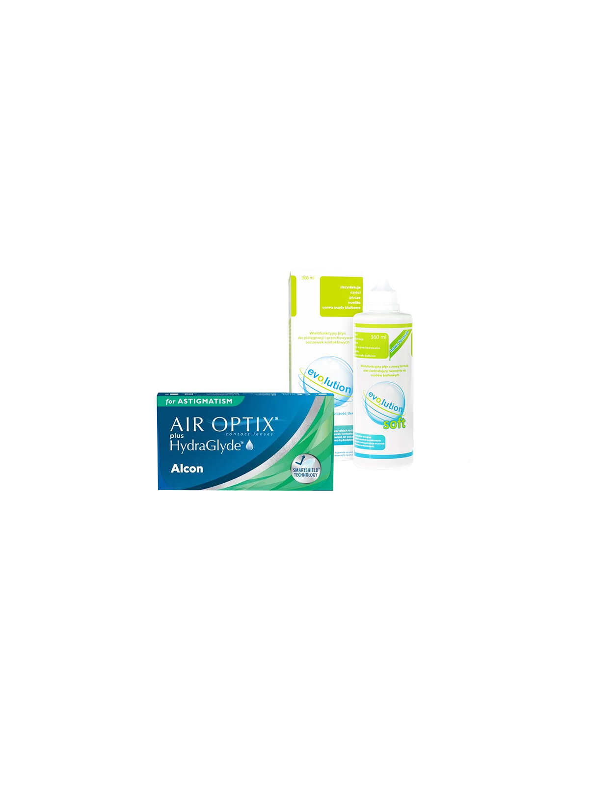 Soczewki Air Optix Plus HydraGlyde for Astigmatism 3 szt. + płyn evO2lution soft 360 ml