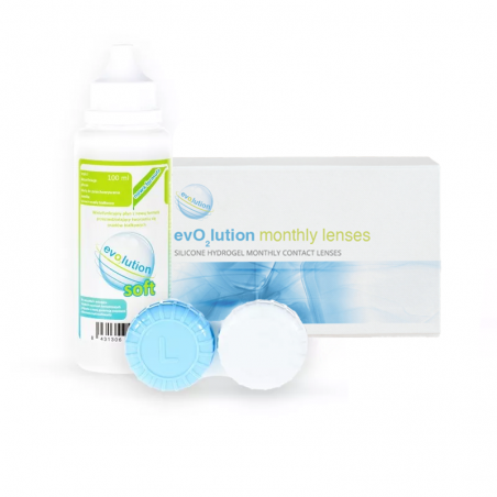 Zestaw evO2lution monthly lenses 6 szt. + płyn evO2lution soft 100 ml + pojemniczek
