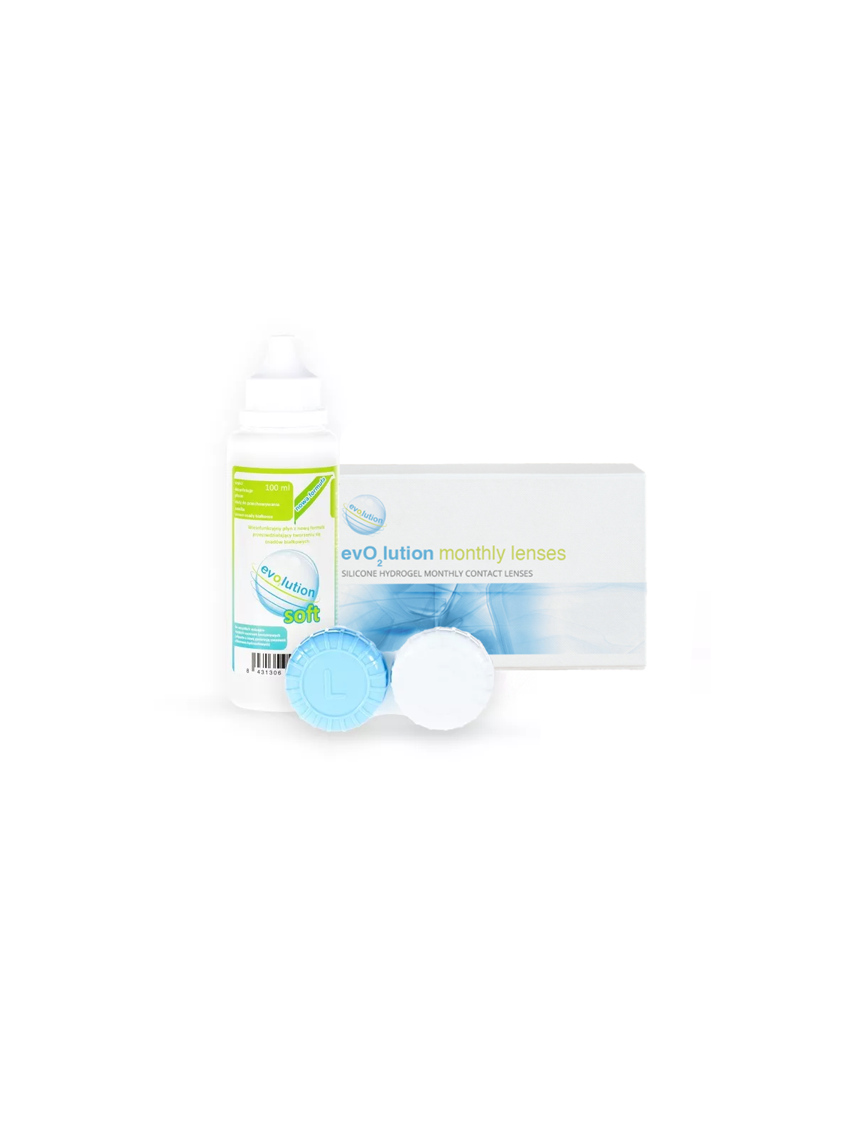Zestaw evO2lution monthly lenses 6 szt. + płyn evO2lution soft 100 ml + pojemniczek