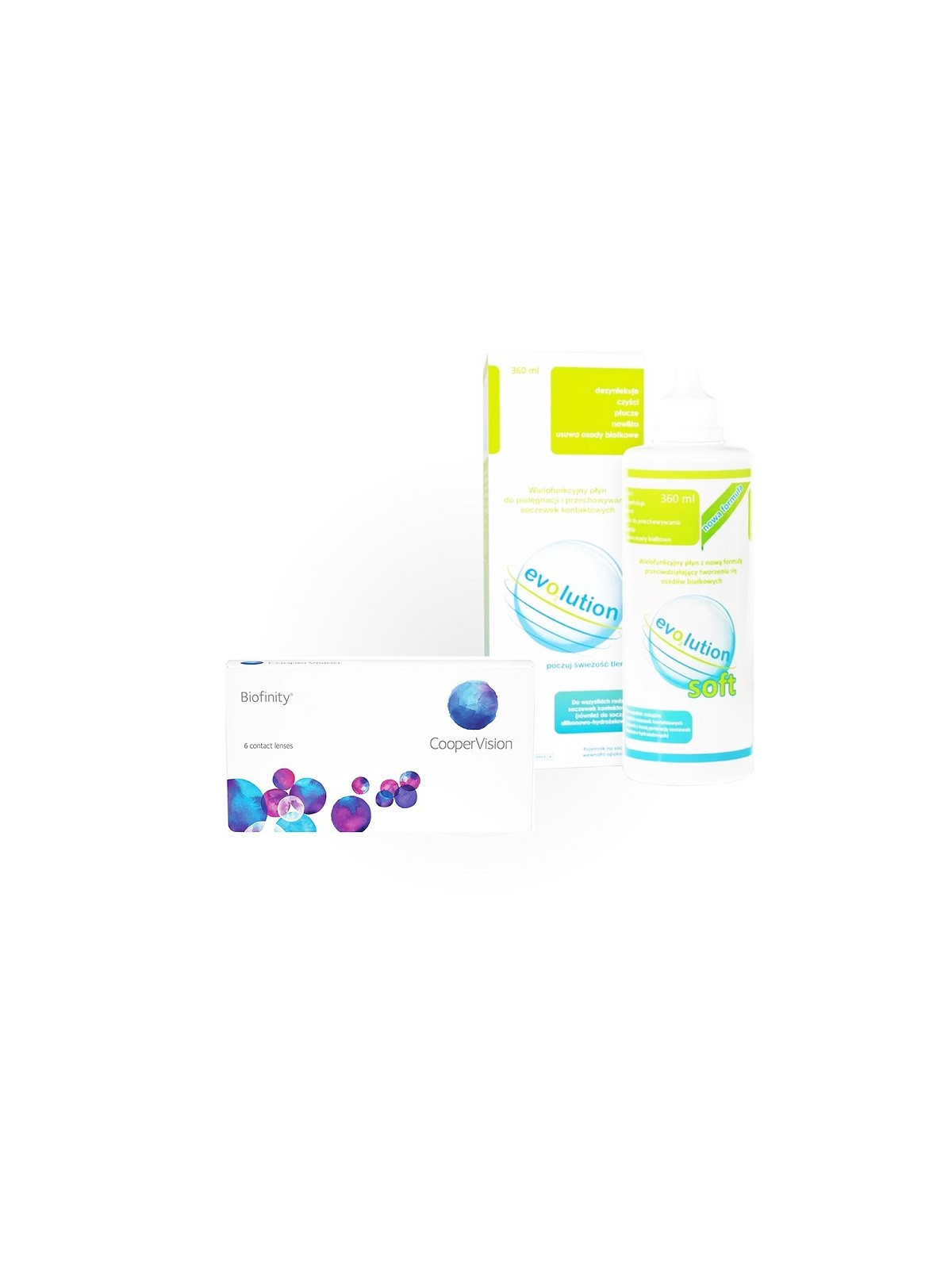 Soczewki Biofinity 6 szt. + płyn evO2lution soft 360 ml